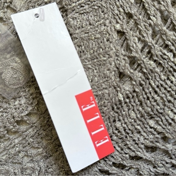 Elle Pullover Sweater Women Size M NWT Taupe V-neck Open Knit Shimmer Layering - Picture 6 of 9